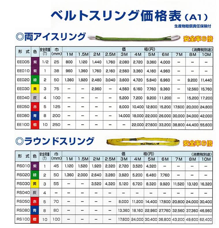 ベルトスリング価格表 ベルトスリング価格表